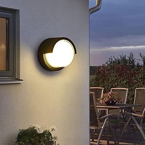 Runde 10-watt-led-wandleuchte, Wasserdichte Wandbeleuchtung, 3000k Warmweiß, Schwarz
