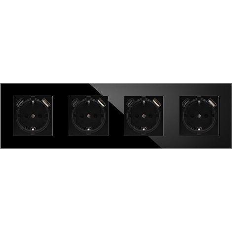 Vierfach-wandsteckdose Mit 4 Usb-anschlüssen, 16a Wechselstrom-steckdose Mit Glaspaneel, Wand-mehrfachsteckdose Max. 2,1a, Geeignet Für Smartphone Und Tablet (4 Steckdosen Mit 1 Usb-anschluss, Schwarz