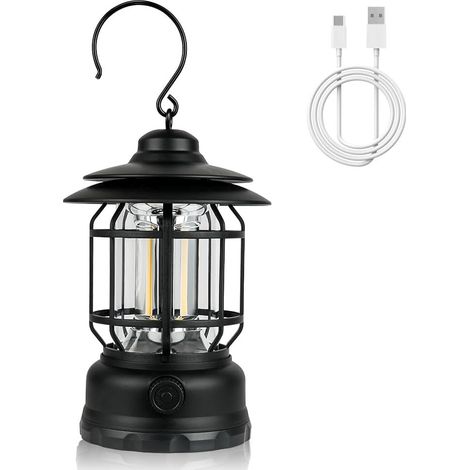 Wiederaufladbare Vintage-campinglaterne, Led-campinglaterne Mit Einstellbarer Helligkeit, Wasserdichte Ipx4-lampe Für Camping, Angeln, Garten, Wandern, Notfall (1 Stück)
