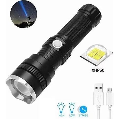 Wiederaufladbare Led-taschenlampe, Superhelle Xhp50 1800 Lumen Taktische Taschenlampe Mit Zoomfunktion, 3 Modi, Wasserdichte Taschenlampe Für Camping Und Wandern