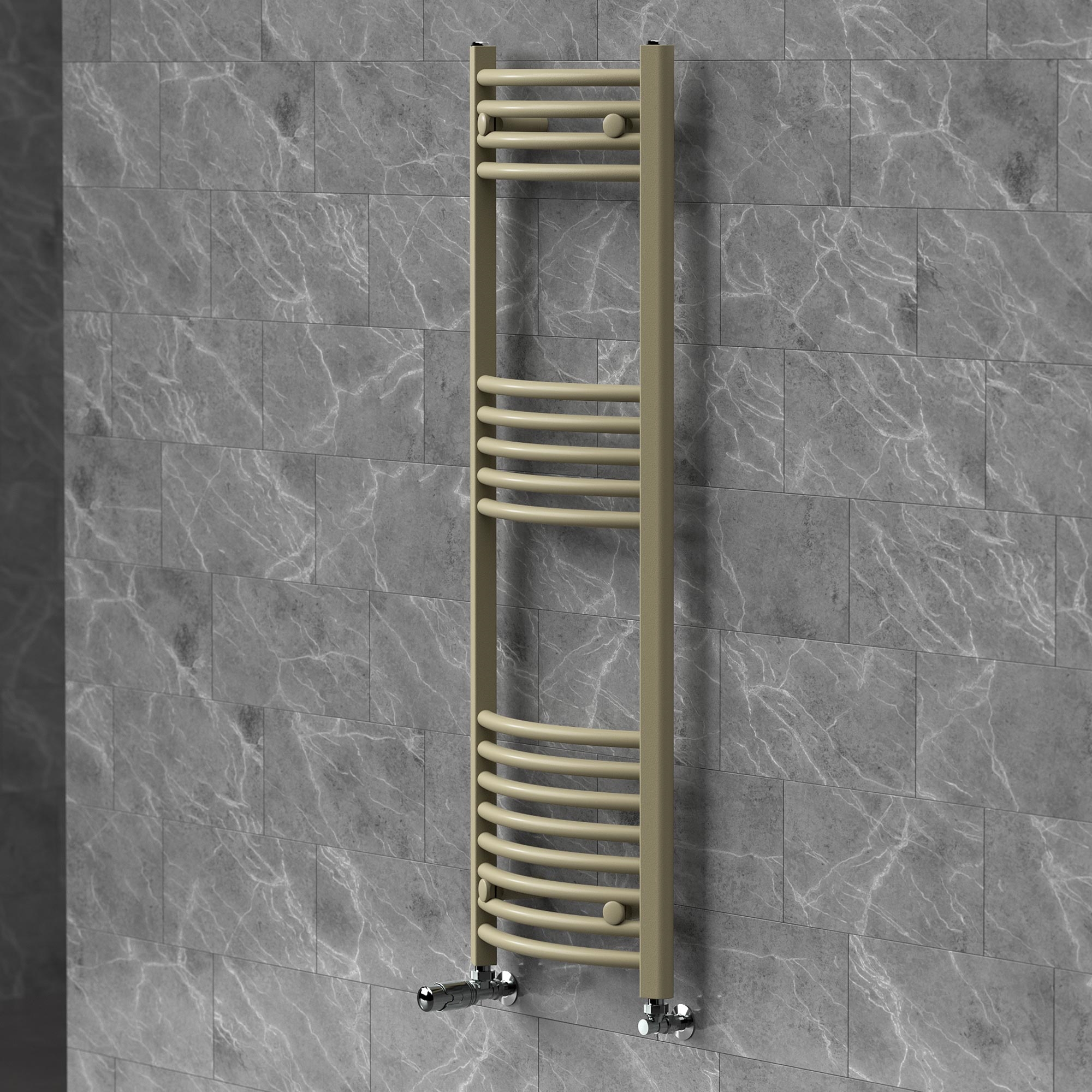 Luxebath Handtuchheizkörper 400x1200 Mm Badheizkörper Mit Thermostatventil, Handtuchtrockner Sahara Gebogen Mit Seitenanschluss, Handtuchhalter, Wandheizkörper Für Badezimmer, 375 Watt Leistung, Beige