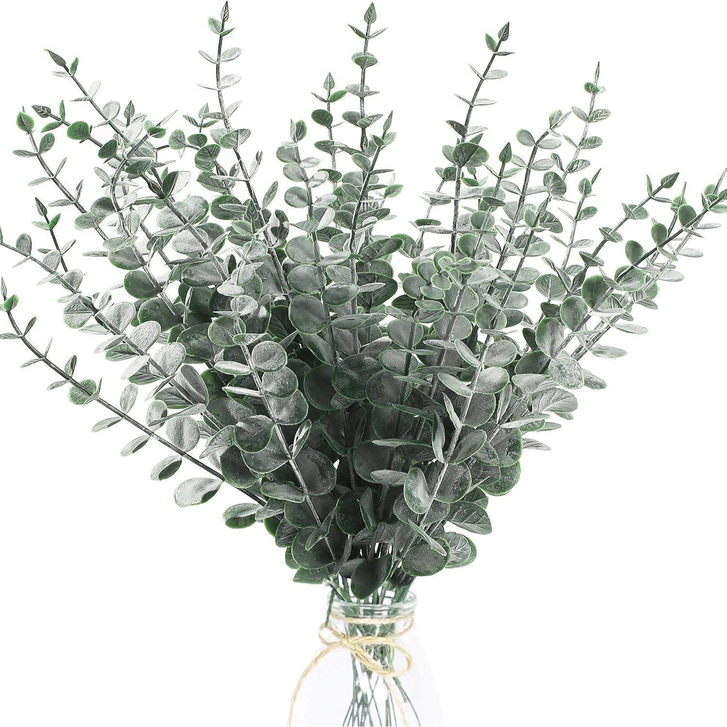 36x Künstliche Eukalyptus Zweige Dunkelgrün 38cm Für Deko & Blumenarrangements