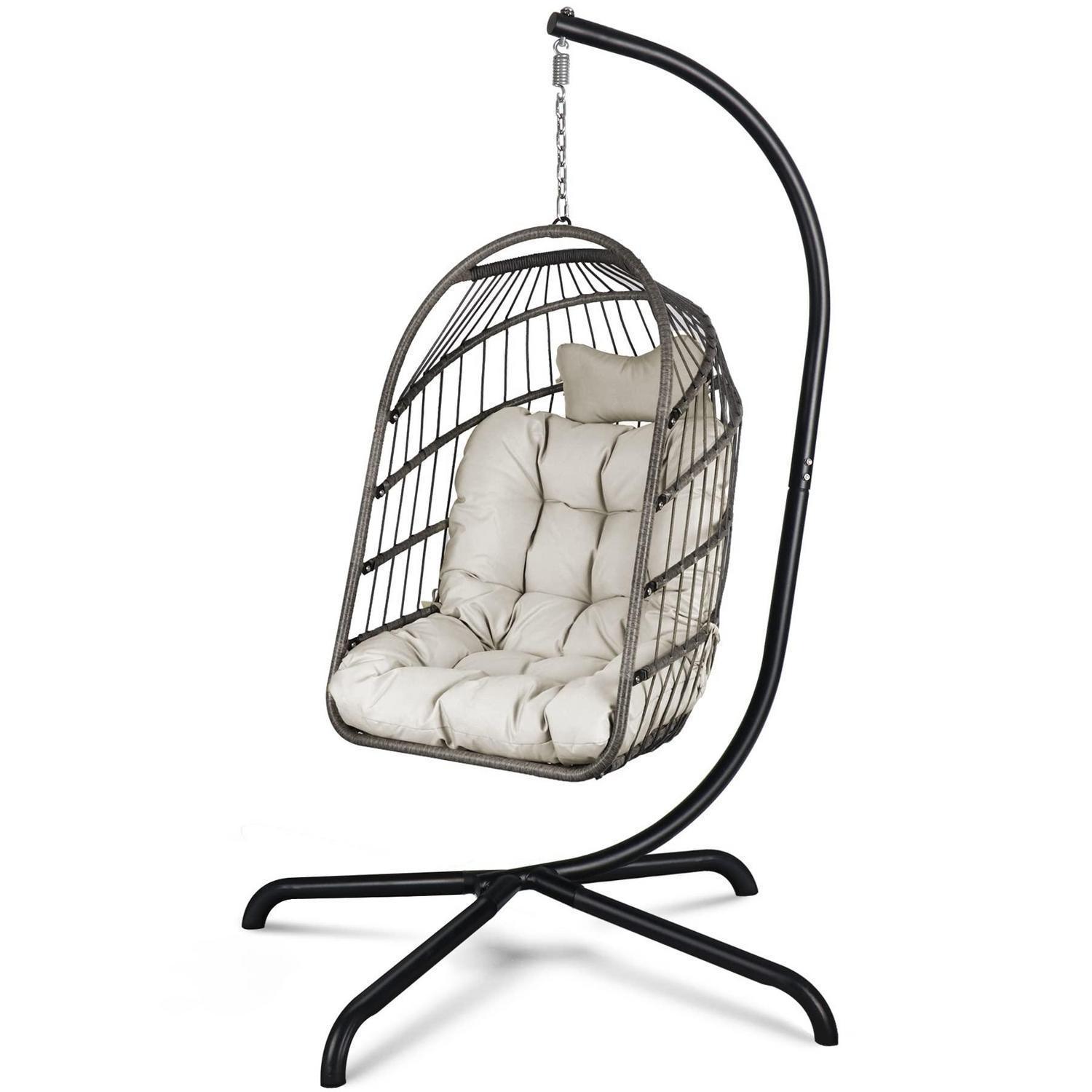 Hängesessel Mit Gestell, Kissen, Rattan-optik, Faltbar, 150 Kg Kapazität