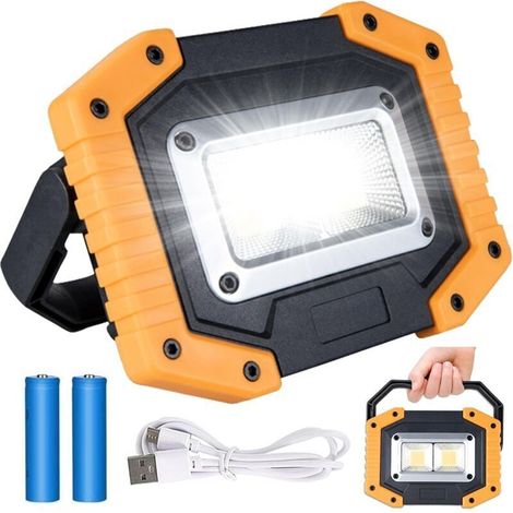 [mit 2x 18650-akkus] Wiederaufladbarer 30w Led-strahler, 2000lm Led-arbeitsleuchte, Usb-baustellenstrahler, Wasserdichte, Tragbare Campinglampe