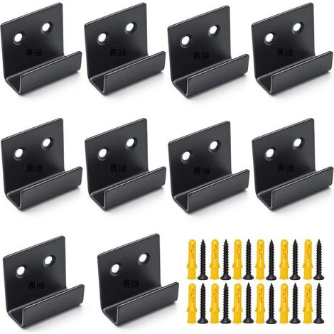 10 Black Wall Hooks, Stainless Steel U Bracket, For Fixing Mirror Heavy Frame Mosaic Display Hooks With 20 Screws And 20 Dowels