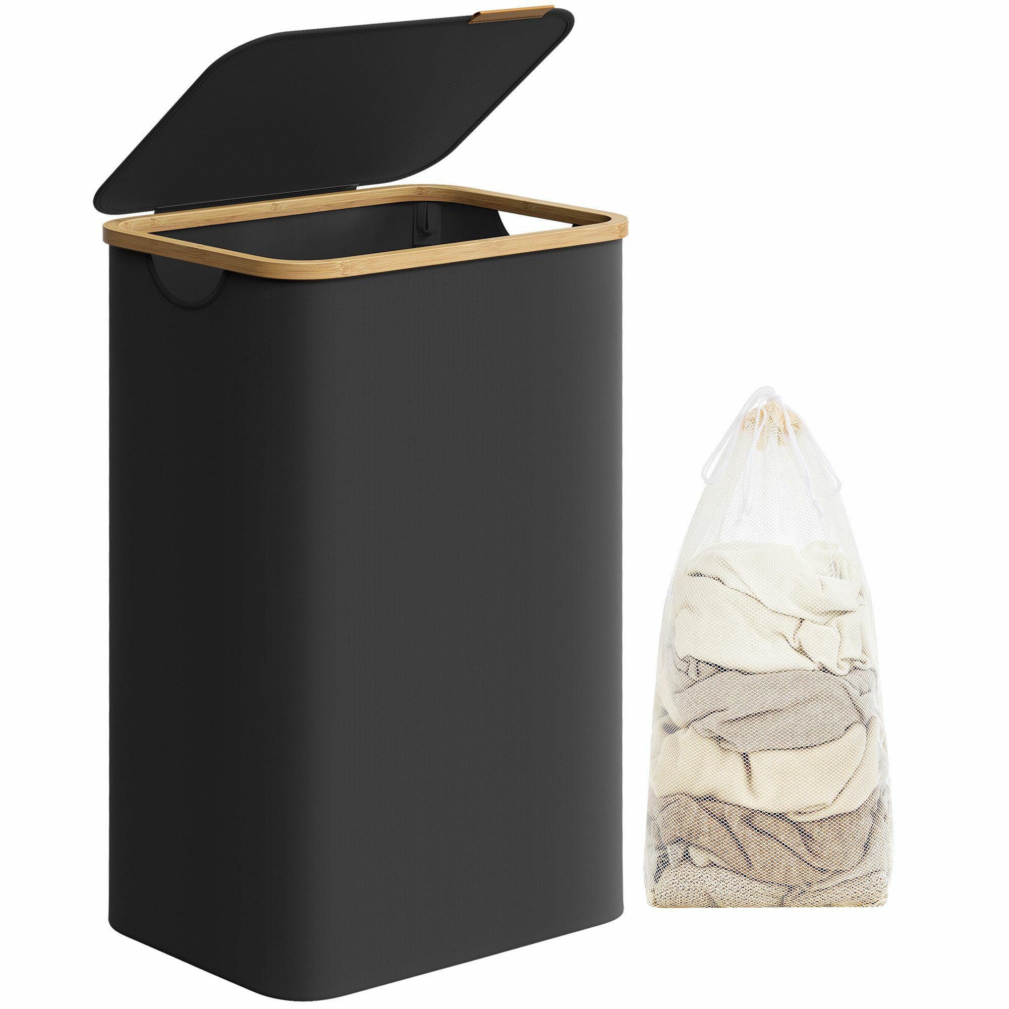 Schwarzer Wäschekorb Mit Deckel, 90 L