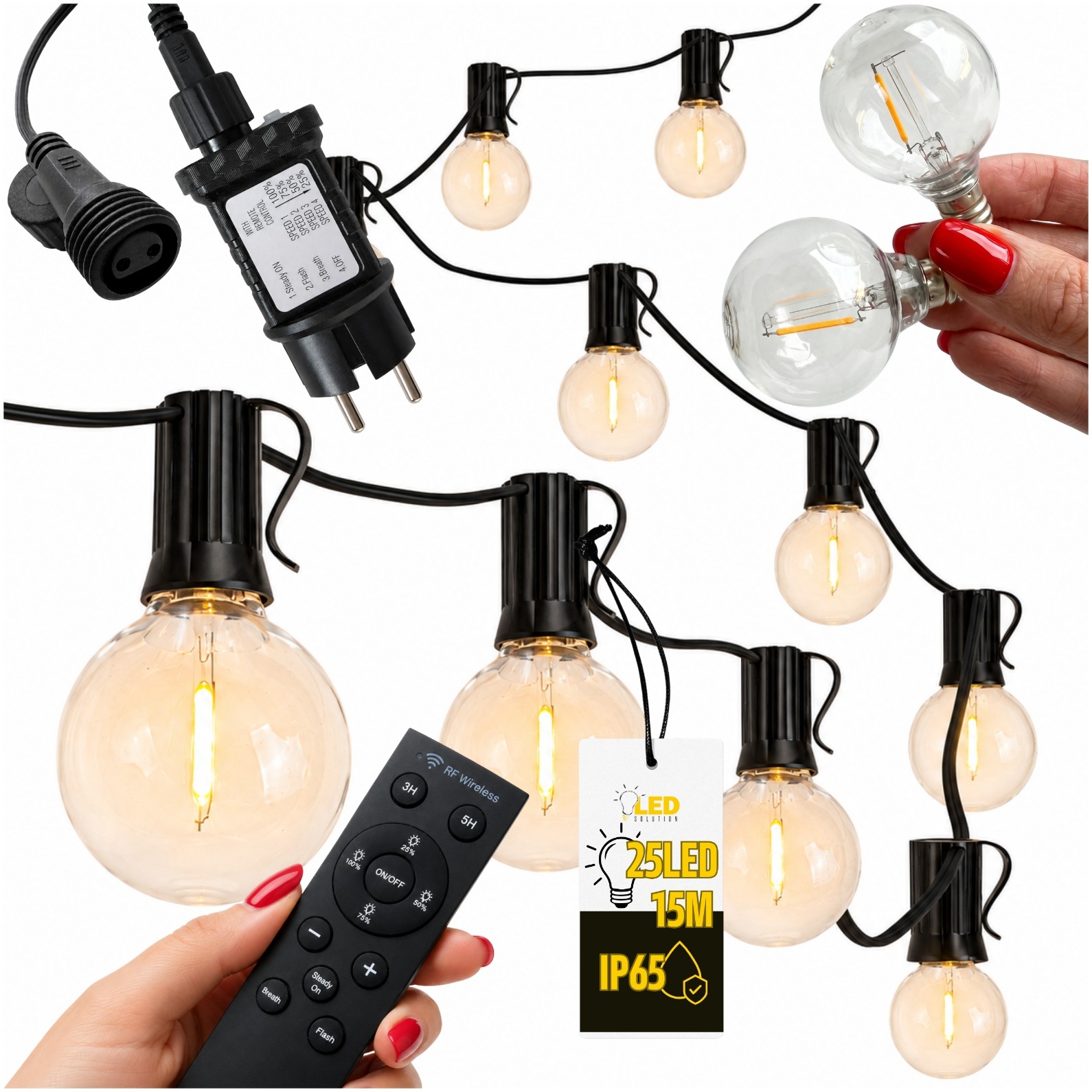 Led-lösung – Ferngesteuerte Gartengirlande – 15 M, 25 Leds