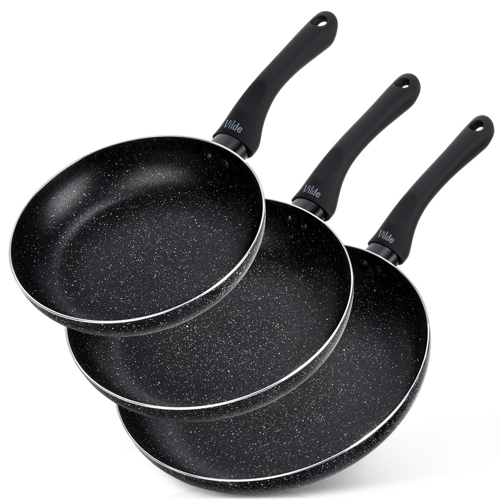 Set Aus Schwarzen Granit-bratpfannen 20 / 24 / 28 Cm 3 Stück.