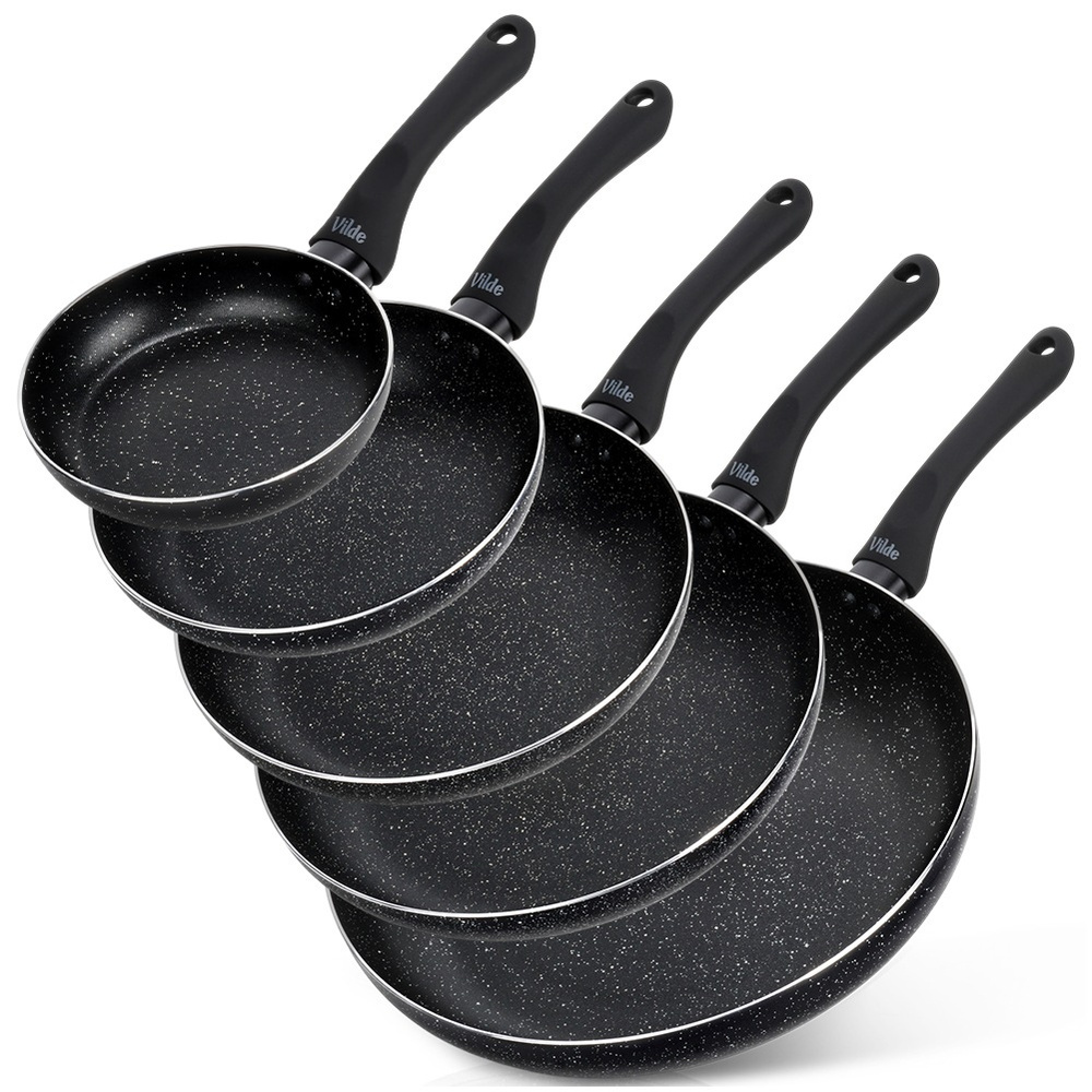 Set Schwarzer Granit-bratpfannen 16 / 20 / 24 / 28 / 32 Cm 5 Stück.