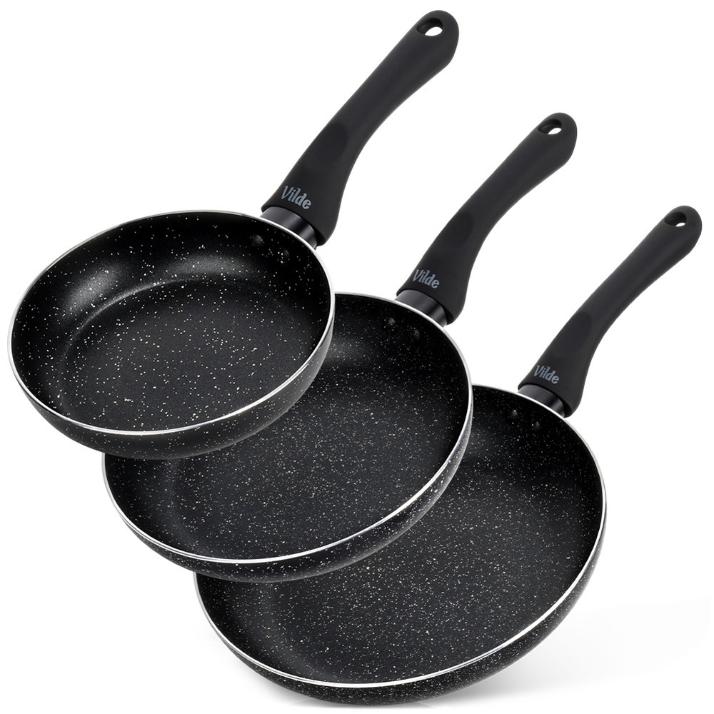 Schwarzes Granit-bratpfannenset 16 / 20 / 24 Cm 3-teilig.