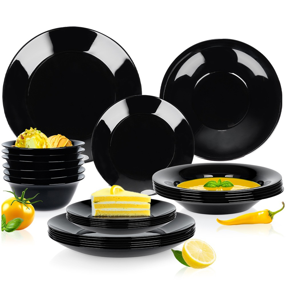 Schwarzes Glas-essservice, 24-teilig.
