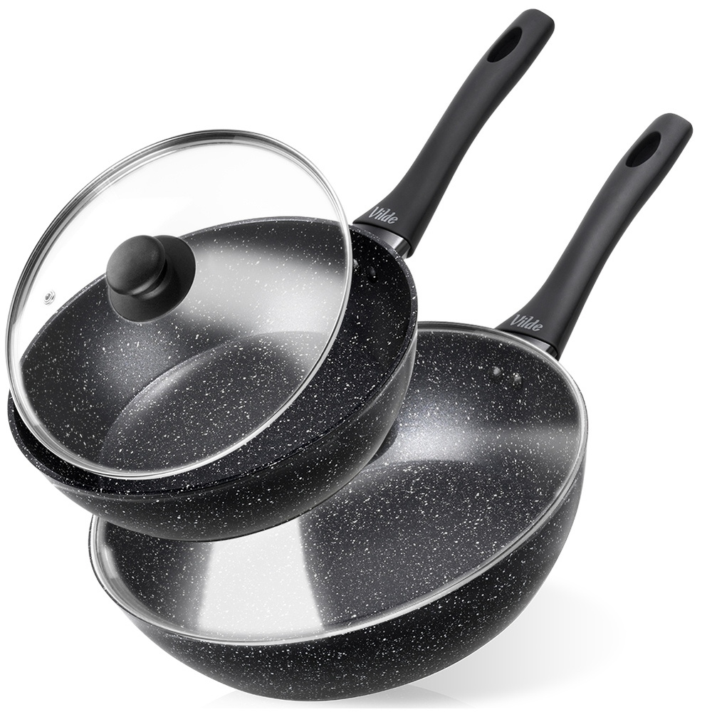 Set Aus Granit-bratpfannen Mit Glasdeckeln, Granitica 24 / 28 Cm, 2 Stück.