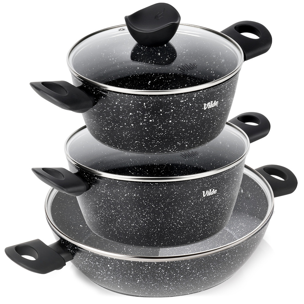Set Aus Granittöpfen Mit Glasdeckeln, Granitica, 3-teilig.