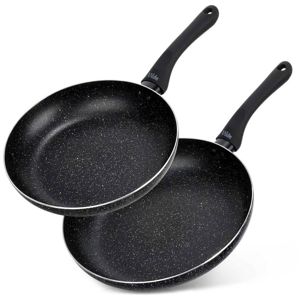 Schwarzes Granit-bratpfannenset 24/28 Cm 2 Stück.