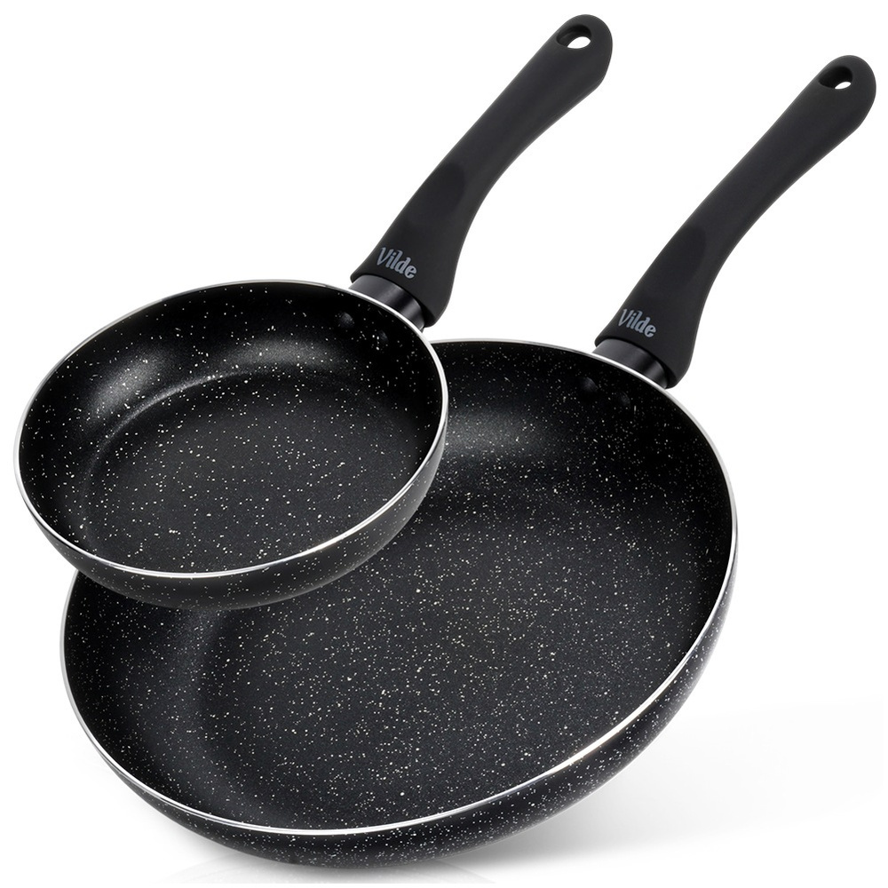 Schwarzes Granit-bratpfannenset 16/26 Cm 2 Stück.