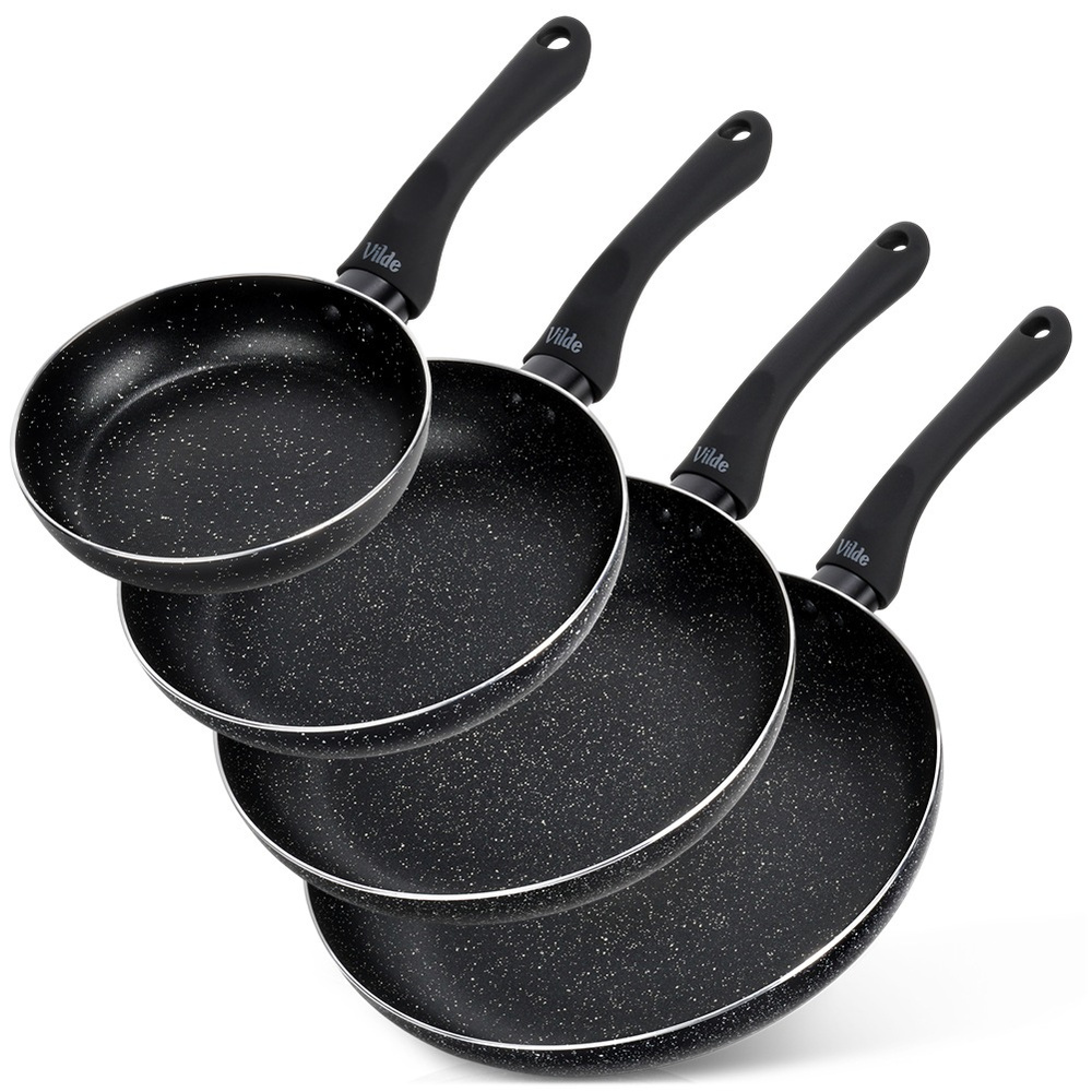 Set Aus Schwarzen Granit-bratpfannen 16 / 20 / 24 / 28 Cm 4 Stück.