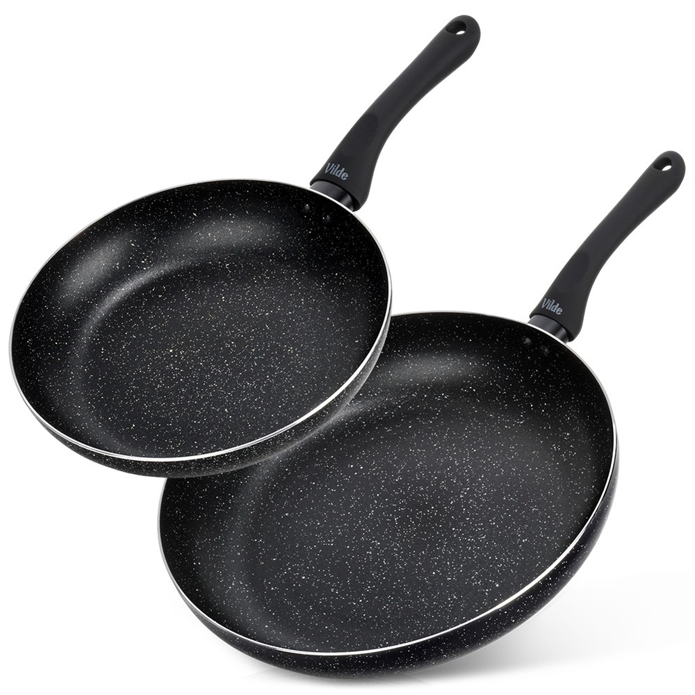 Schwarzes Granit-bratpfannenset 24/32 Cm 2 Stück.