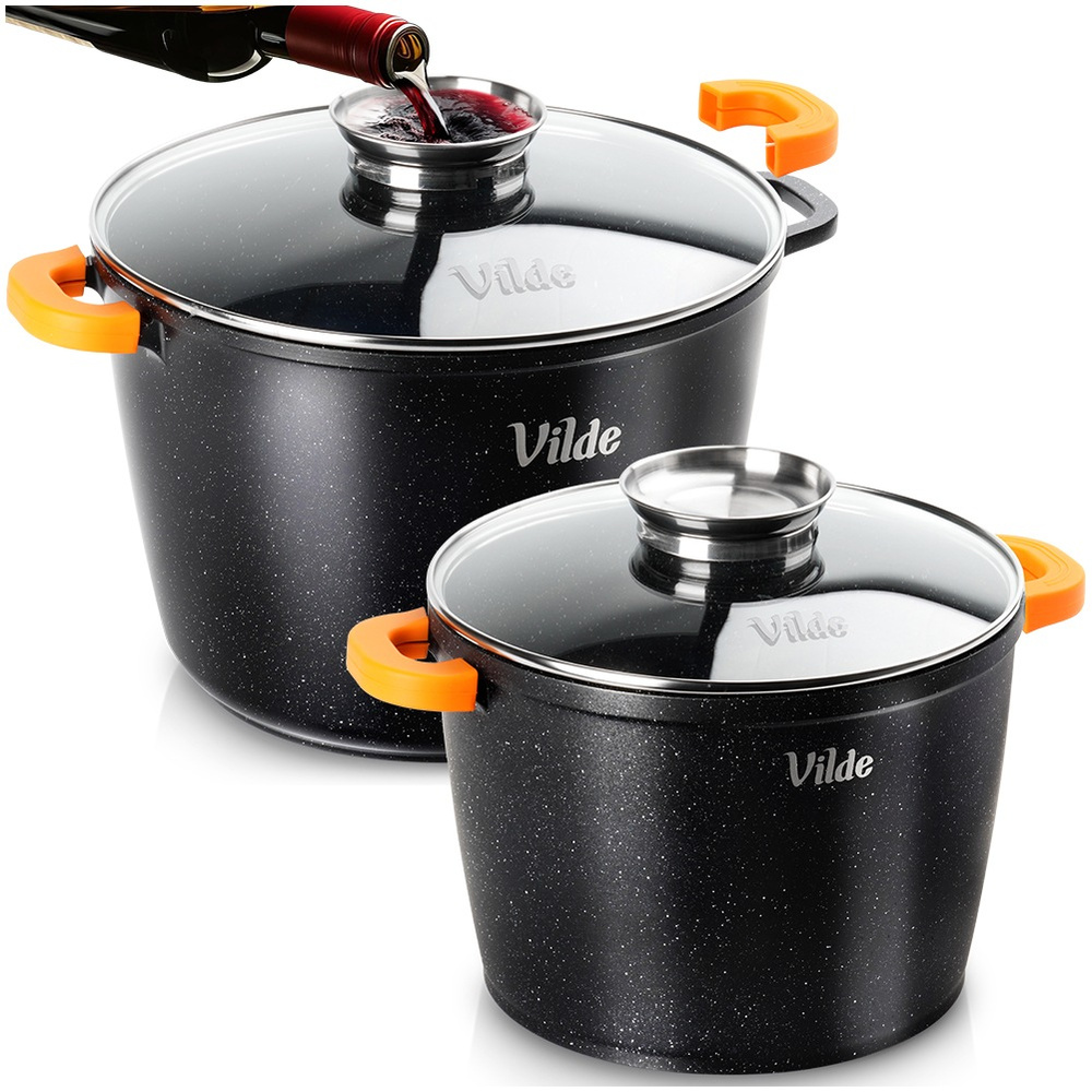 Set Aus Granittöpfen Mit Glasdeckel Terruna Aroma 24 / 28 Cm, 6,7 / 9,7 L 2 Stück.