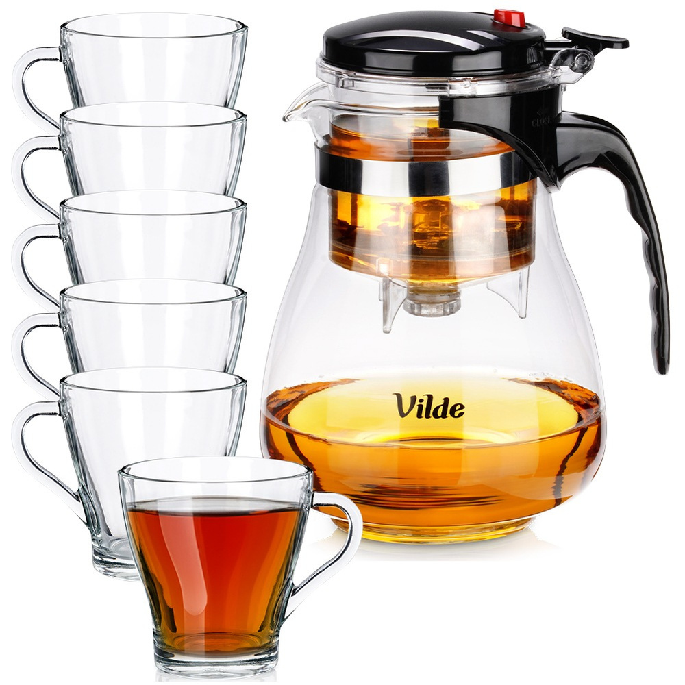 Glaskrug Mit Tee-aufsatz 1,65 L + 6 Gläser À 250 Ml