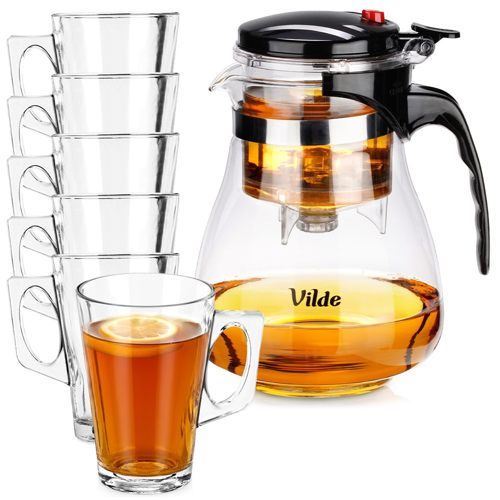 Glaskrug Mit Tee-aufsatz 1,65 L + Gläser 255 Ml 6 Stück.