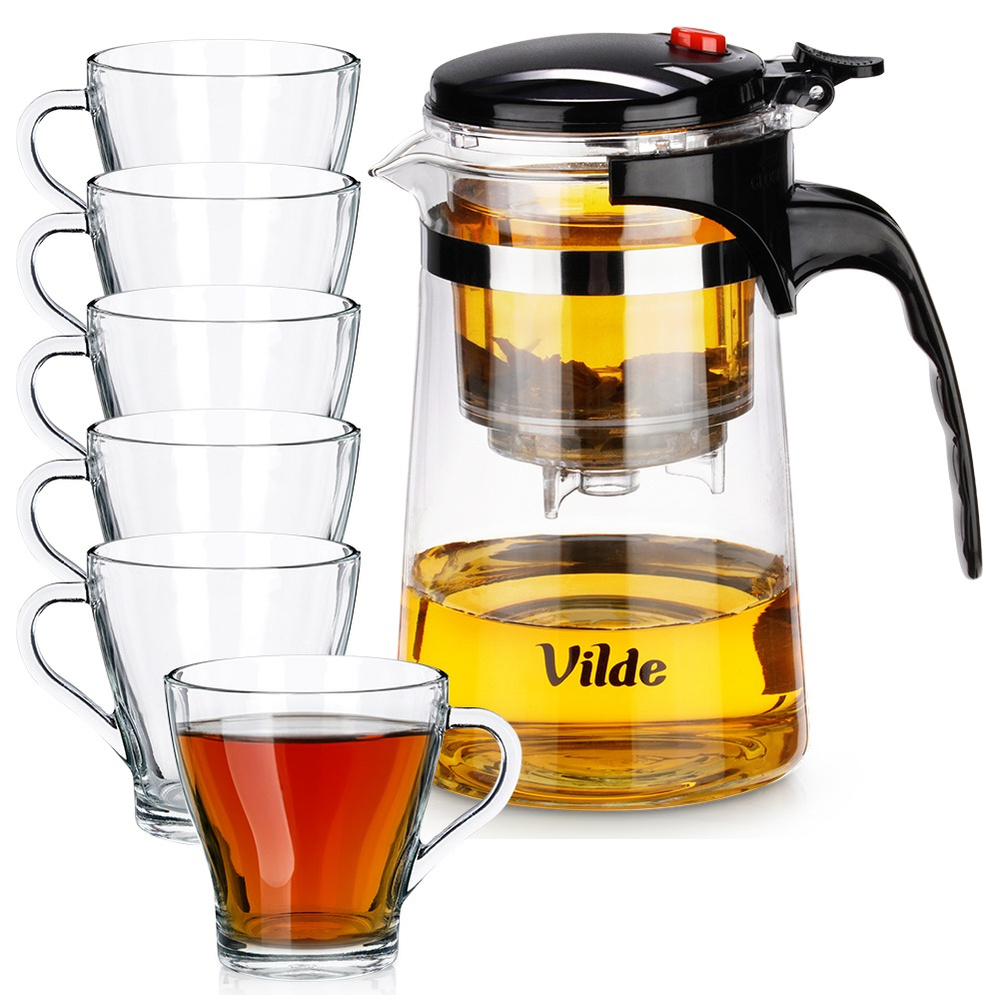 Glaskrug Mit Tee-aufsatz 680 Ml + 250 Ml Gläser 6 Stück.