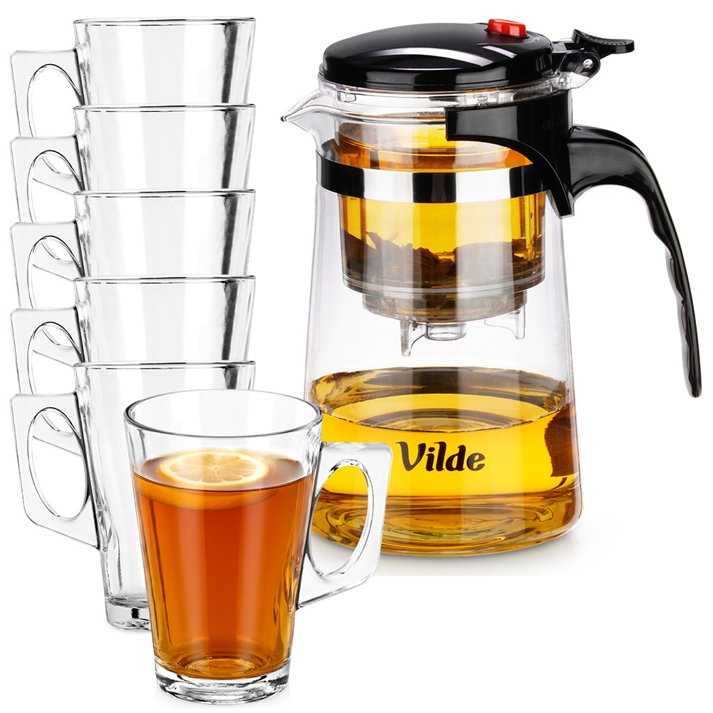Glaskrug Mit Tee-aufsatz 680 Ml + Gläser 255 Ml 6 Stück.