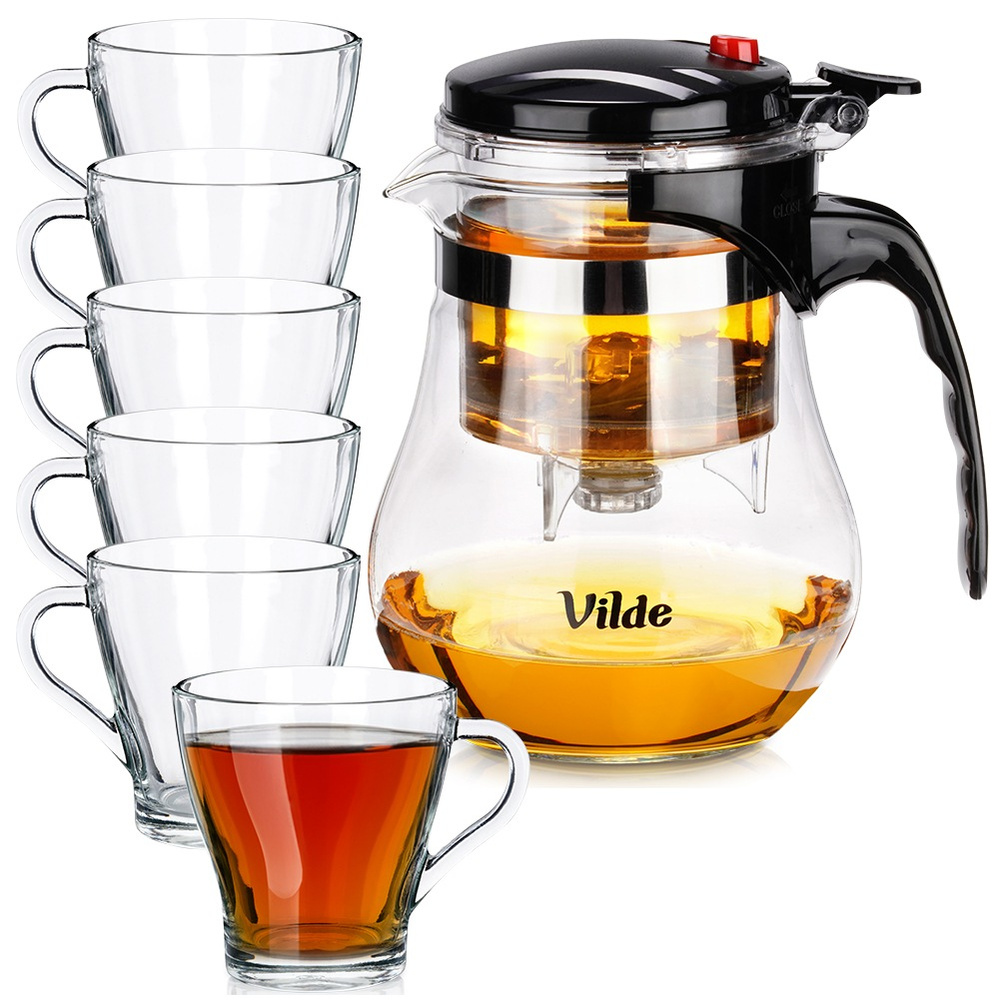 Glaskrug Mit Tee-aufsatz 1,15 L + 6 Gläser À 250 Ml