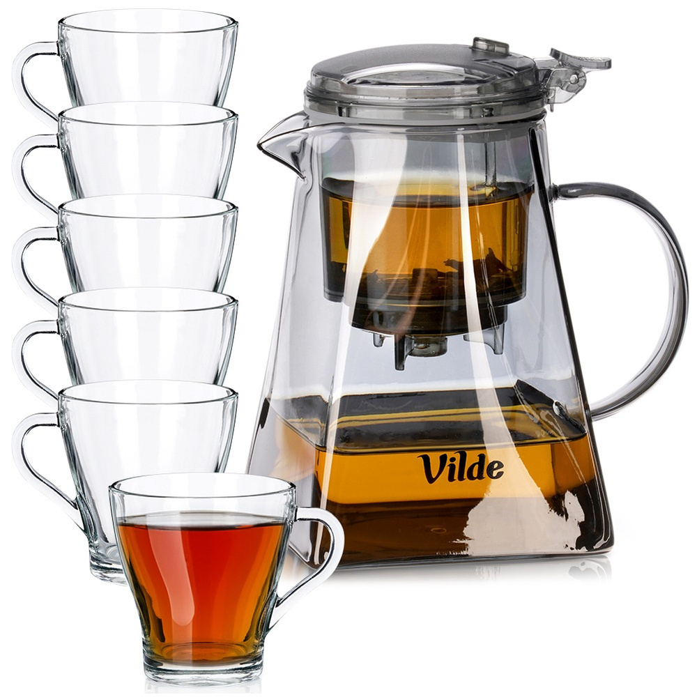 Glaskrug Mit Tee-aufsatz, 880 Ml + 250 Ml Gläser, 6 Stück.