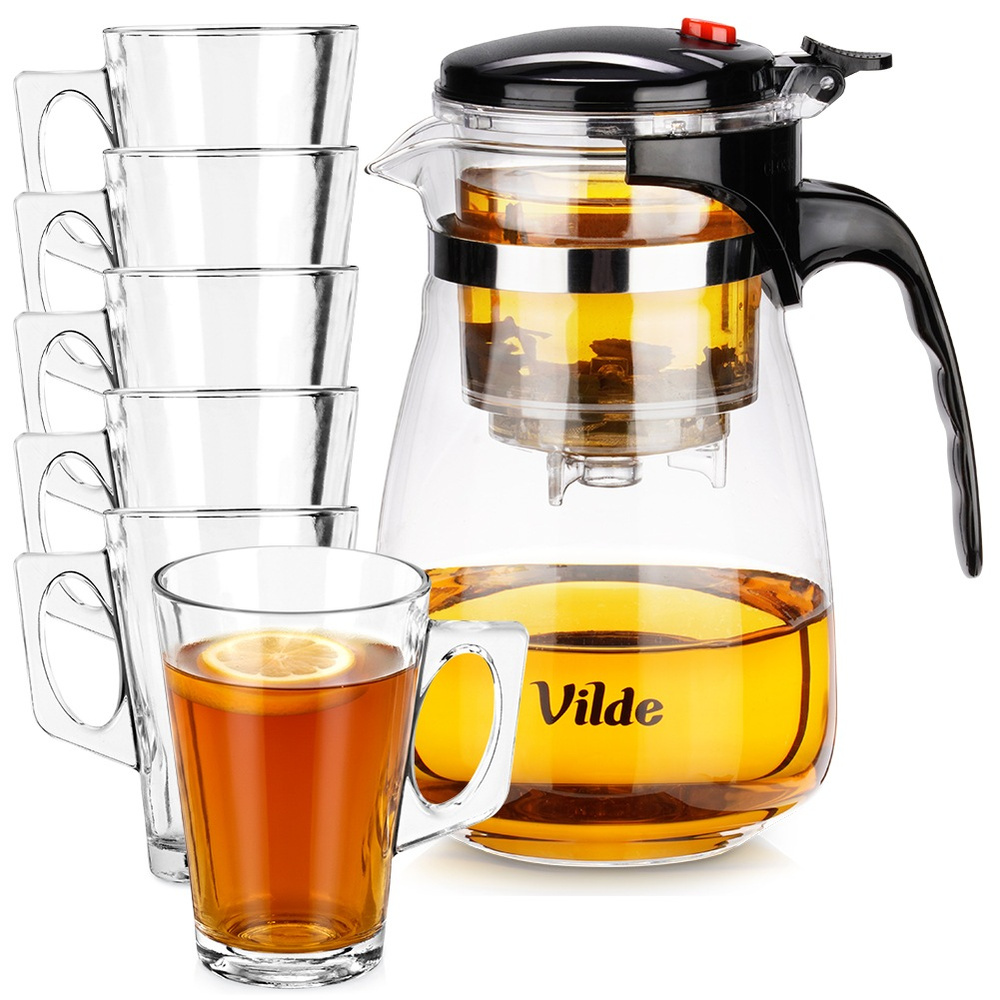 Glaskrug Mit Tee-aufsatz 960 Ml + Gläser 255 Ml 6 Stück.