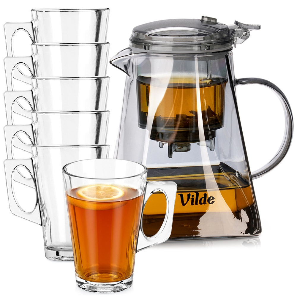 Glaskrug Mit Tee-aufsatz 880 Ml + Gläser 255 Ml 6 Stück.