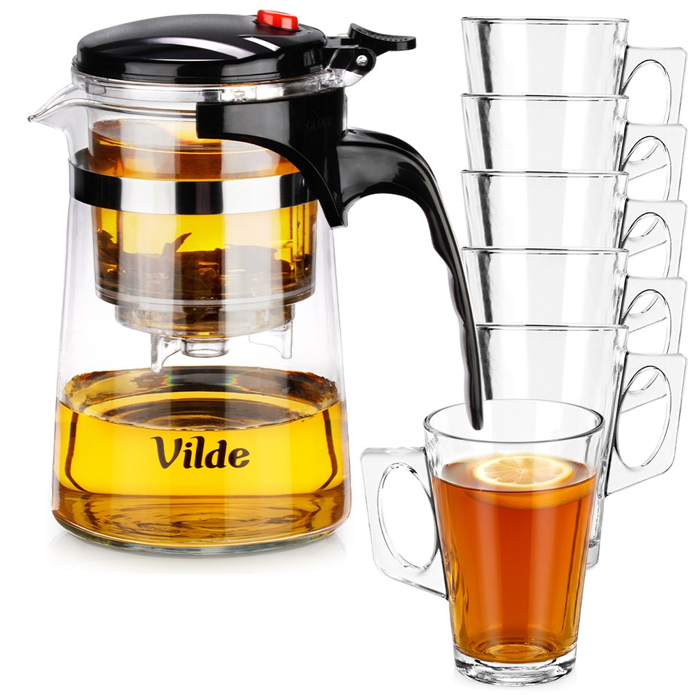 Glaskrug Mit Tee-aufsatz 600 Ml + Gläser 255 Ml 6 Stück.