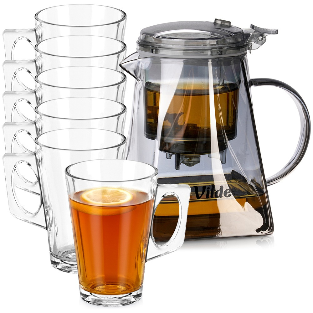 Glaskrug Mit Tee-aufsatz (730 Ml) + 6 Gläser (250 Ml).