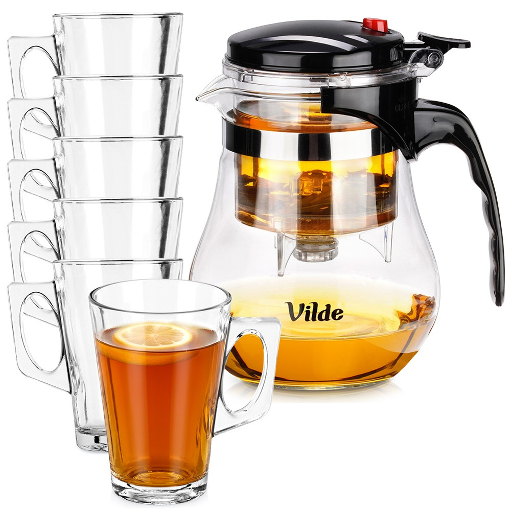 Glaskrug Mit Tee-aufsatz 1,15 L + Gläser 255 Ml 6 Stück.