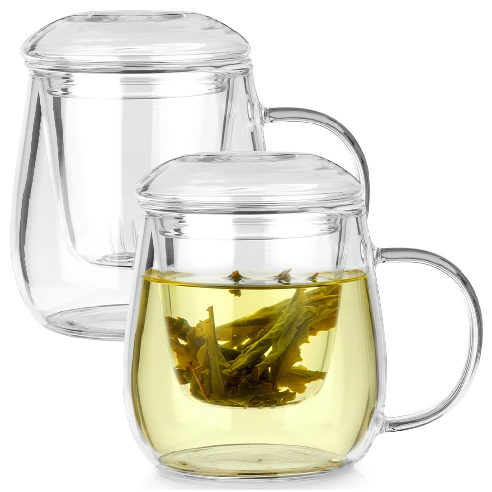 Glasbecher Mit Siebeinsatz Und Deckel 400 Ml 2 Stück.