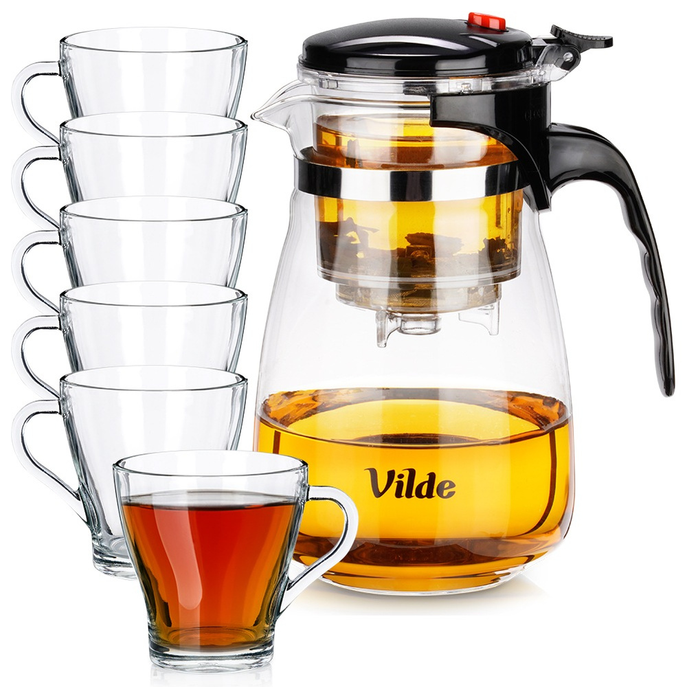 Glaskrug Mit Tee-aufsatz, 960 Ml + 250 Ml Gläser, 6 Stück.