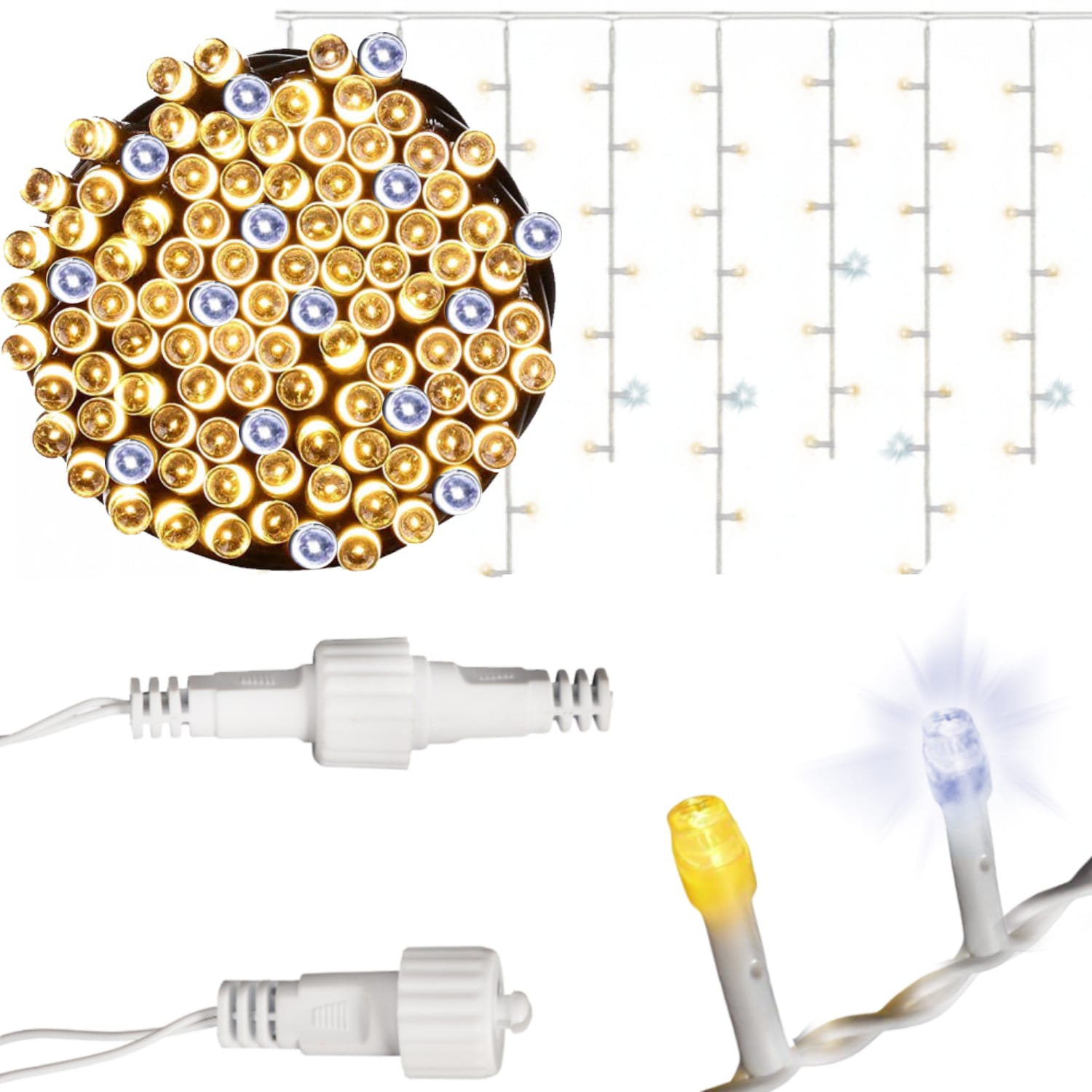 Icicles 500 Led-lichterkette Für Den Außenbereich, Ip44, Warmweiß + Blinkend Kaltweiß, 15 M