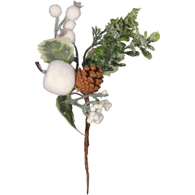 Pik-zierzweig Mit Apfel, Schneebedeckt, 24 Cm, Weiß