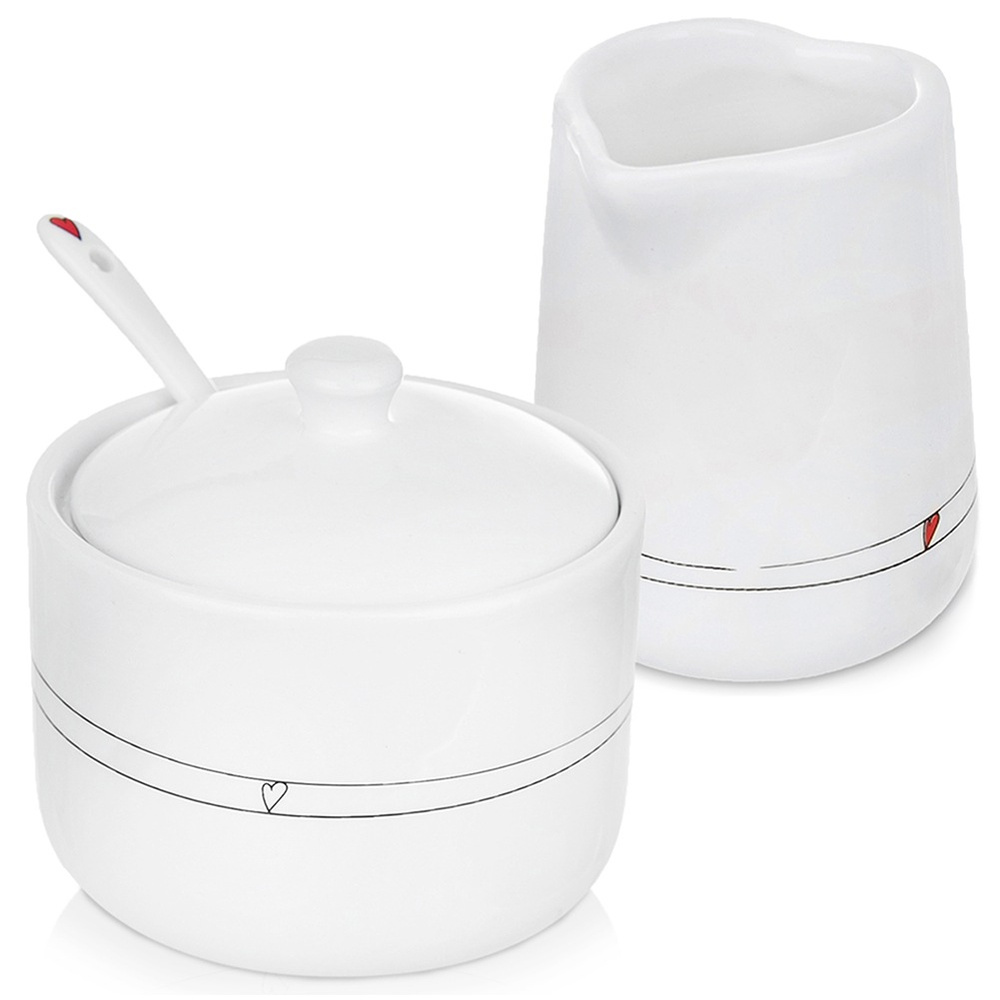 Zuckerdose Und Sahnekännchen, Keramikherz, 300 Ml / 120 Ml, 2 Stück.