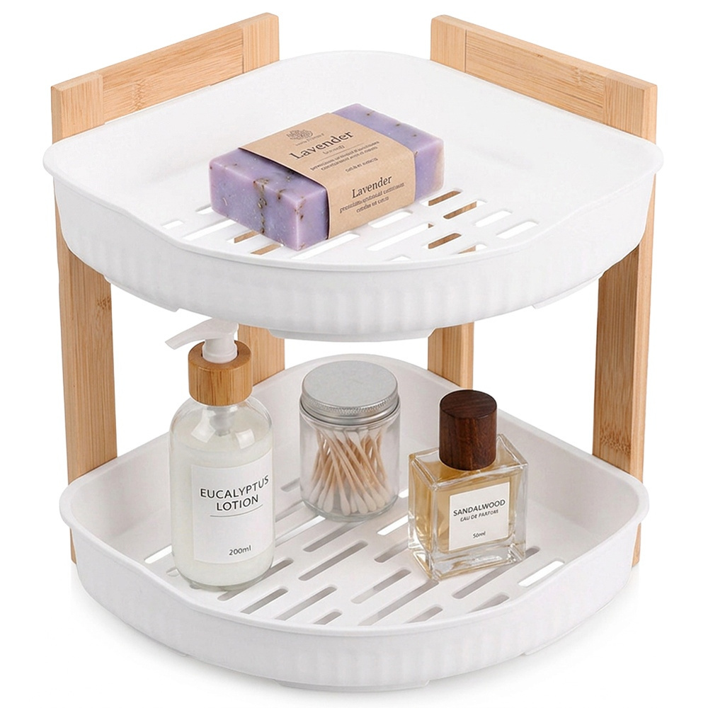 Zweistöckiges Eckregal Fürs Badezimmer, Weiß, 24 X 24 X 27 Cm