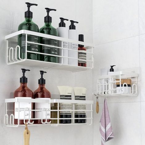 Bohrfreie Badezimmerregal - 3-teiliges Duschgel-shampoo-eckregal, Rostfrei - Großes Fassungsvermögen Badezimmer-aufbewahrungsregal (3er-set, Weiß, Quadratisch)