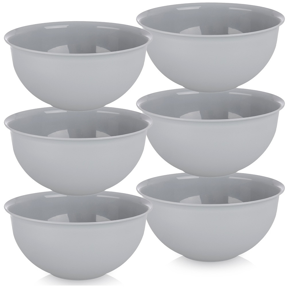 Sandgraue Plastikschüsseln, 13 Cm, 500 Ml, 6 Stück.