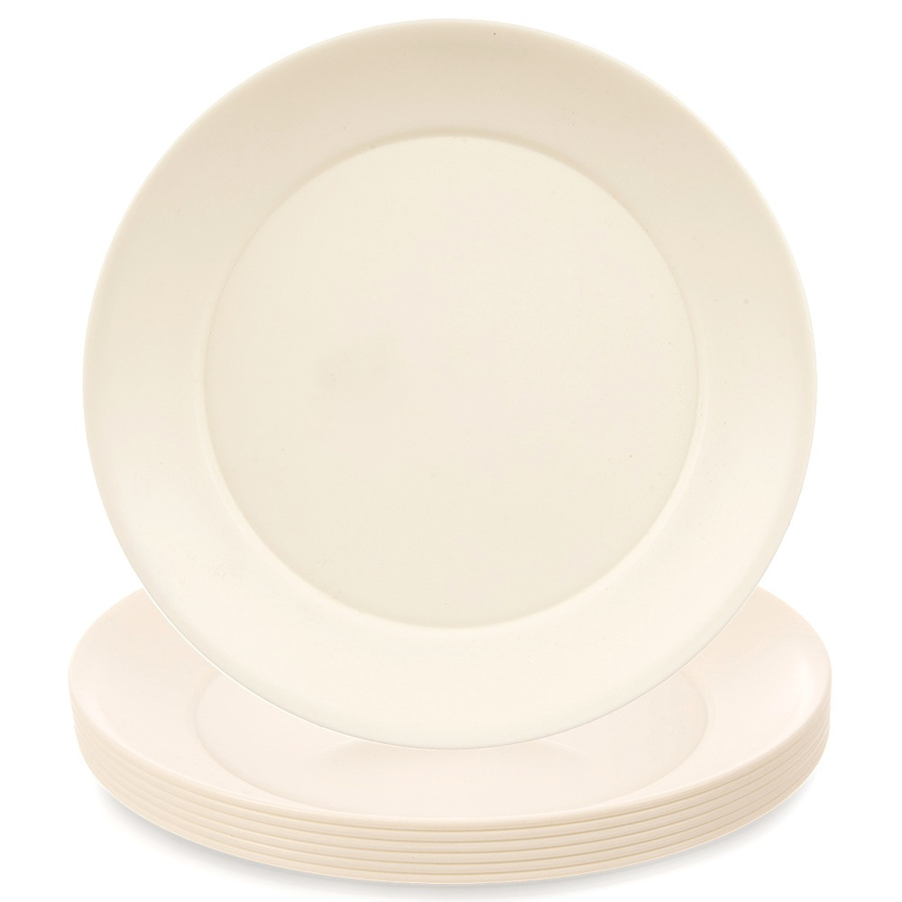 Flache Plastik-essteller, Cremefarben-sandfarben, 23,5 Cm, 6 Stück.