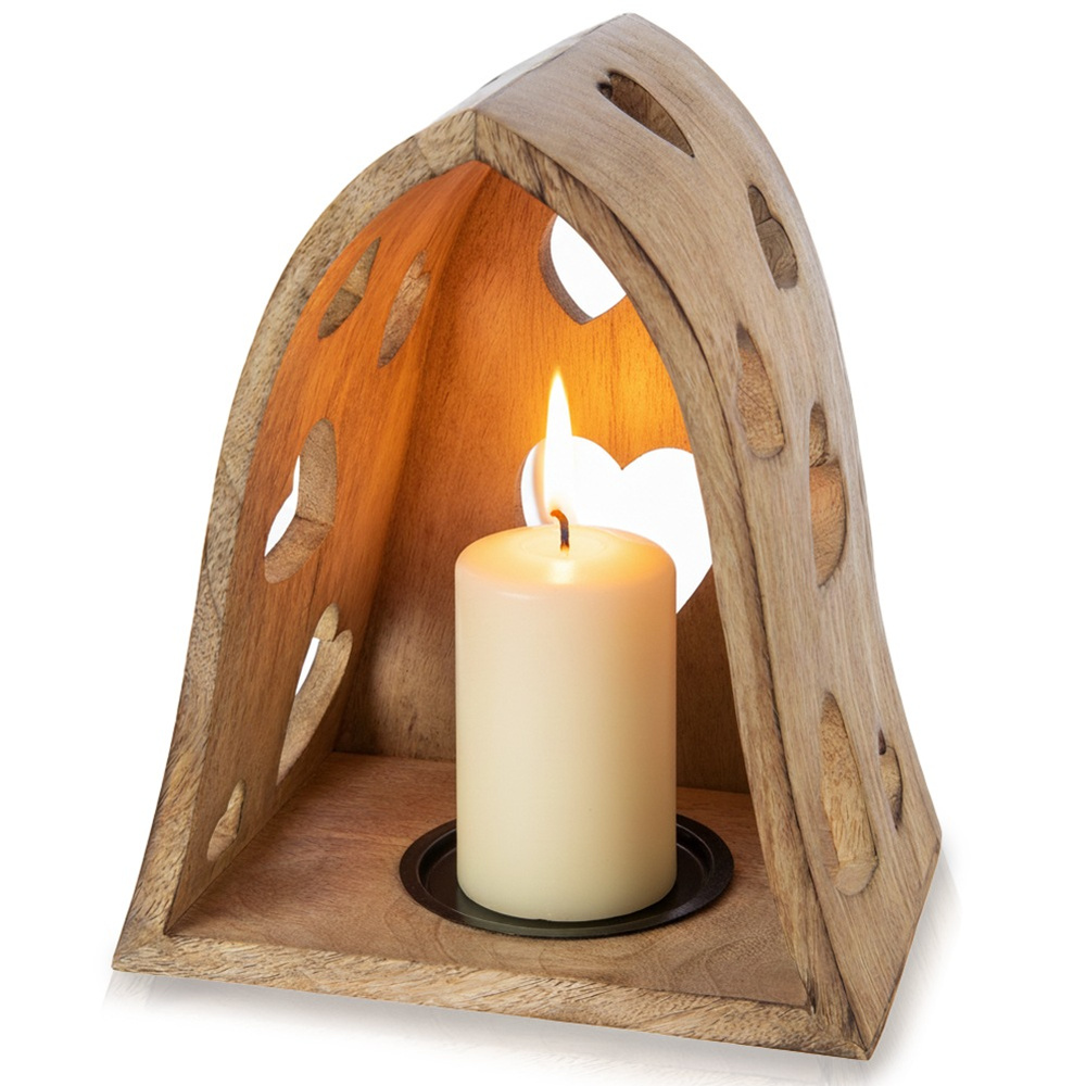 Kerzenhalter In Herzform Aus Mangoholz, 21 X 14,5 X 23,5 Cm