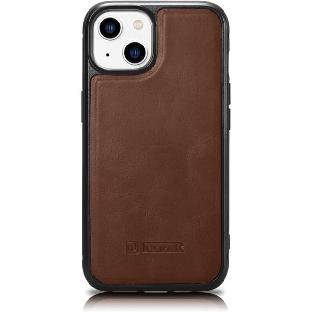 Mit Naturleder überzogene Hülle für iPhone 14 Plus Leather Oil Wax, dunkelbraun