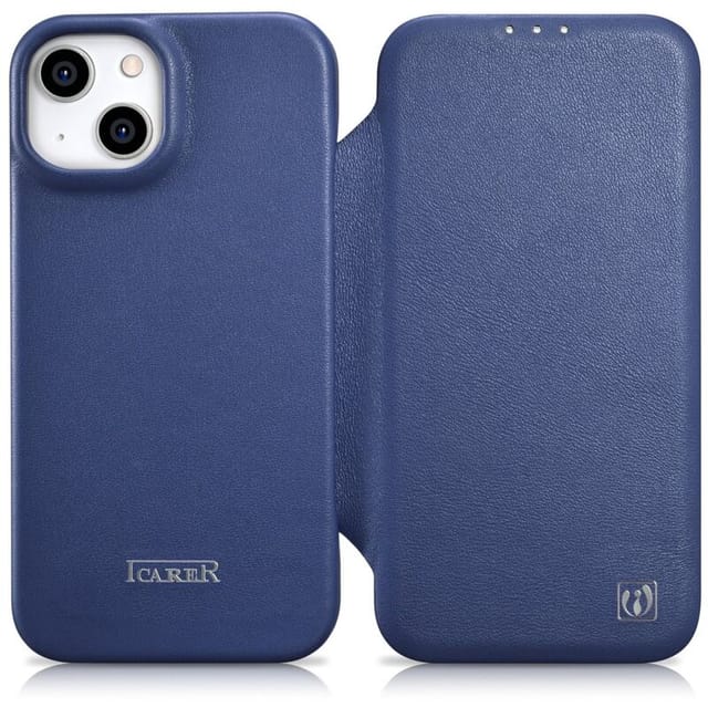 Lederhülle für iPhone 14 Plus mit Magnetklappe MagSafe CE Premium Leder blau