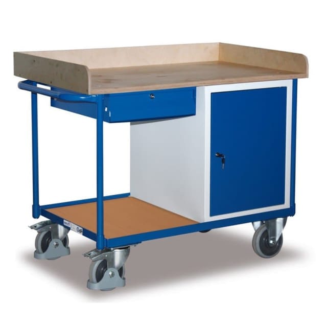 VARIOfit Werkstattwagen mit Schiebegriff, Schrank, Schublade und 2 Ladeflächen bis 1125x630mm