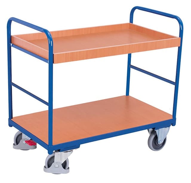 VARIOfit Etagenwagen, niedrig mit 2 Ladeflächen und Rand 1165x755mm