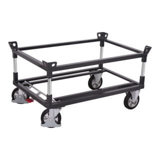 VARIOfit Palettenfahrgestell Elastikvollgummibereifung für Gitterboxen/Europaletten mit 2 Winkelrahmen 810x610mm Anthrazitgrau RAL 7016