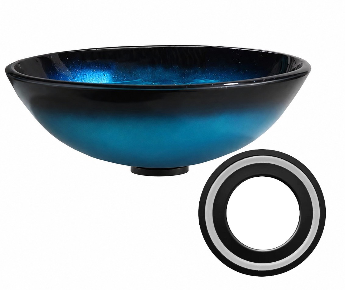 Waschbecken Glas Rund Blau Schattiert Alberga 42x42x14 Cm