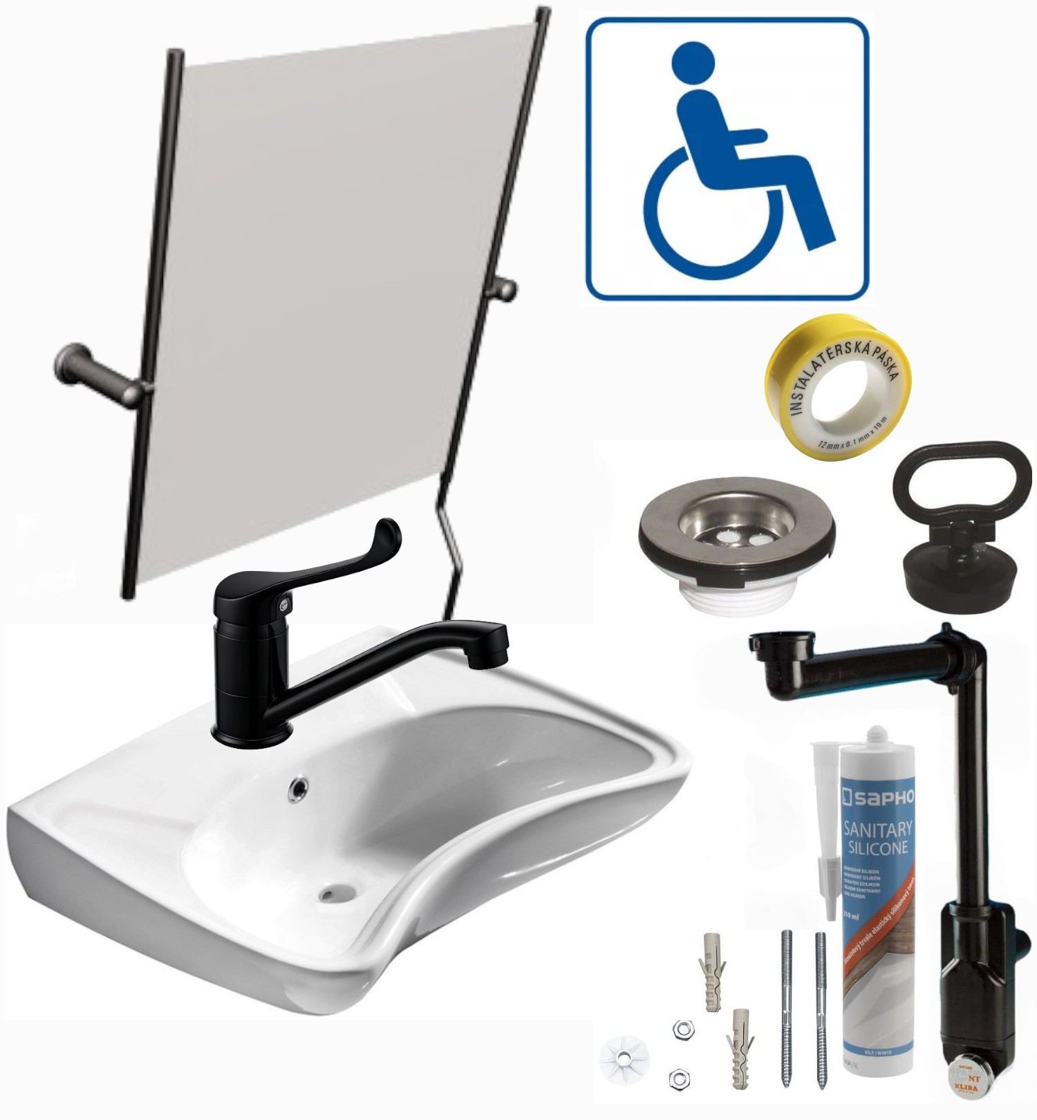 Waschbecken Für Behinderte Mit Armatur Und Spiegel 59x45,5 Cm